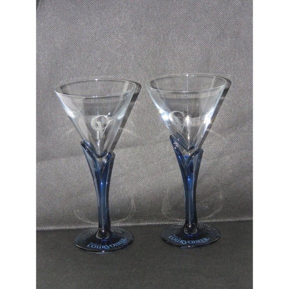 Luigi Bormioli Courvoisier Cognac Cocktail Martini Glasses Blue Stem Set of 2 - Picture 4 of 6
